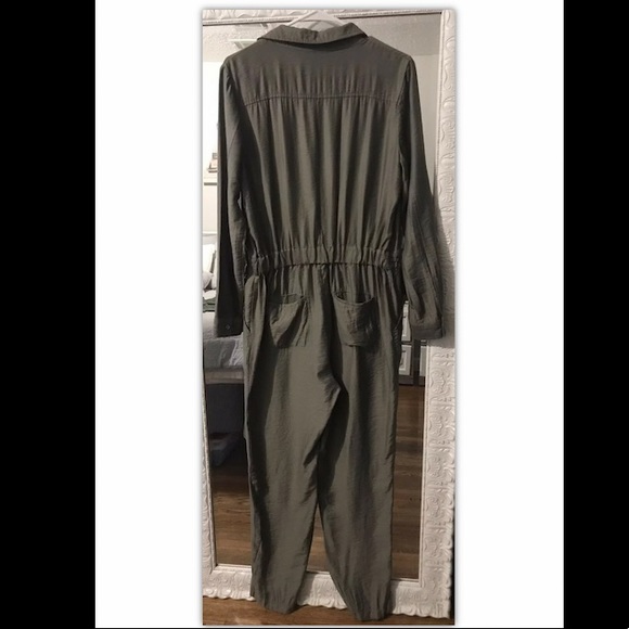DKNY Womens Button Front Drawstring Jumpsuit Olive - Picture 4 of 5